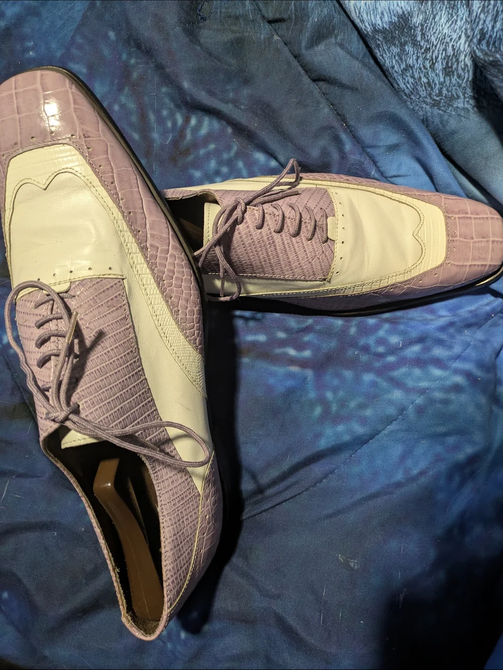 Stacy Adams Lavender Two-Tone Croc-Embossed Leather Oxfords | Jazz Age Zoot Suit